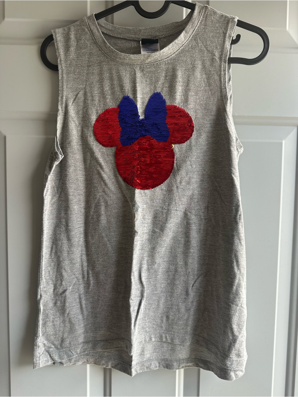 Womens Gray Sequin Bow Minnie Tank Top